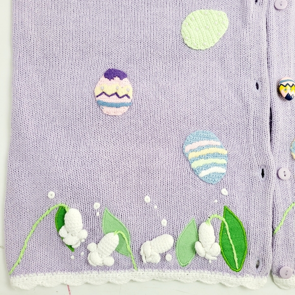 Rare Quacker Factory Lavender Appliqued Embroidered Easter Sweater Vest Large - Picture 3 of 10